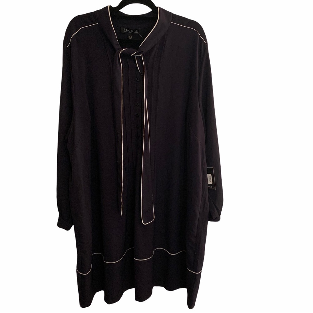 Eloquii Tie Neck Soft Navy Dress